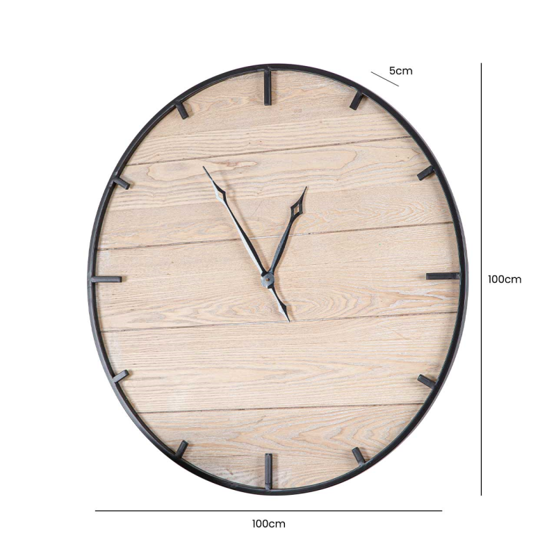 100cm Natural and Black MDF Wood Wall Clock