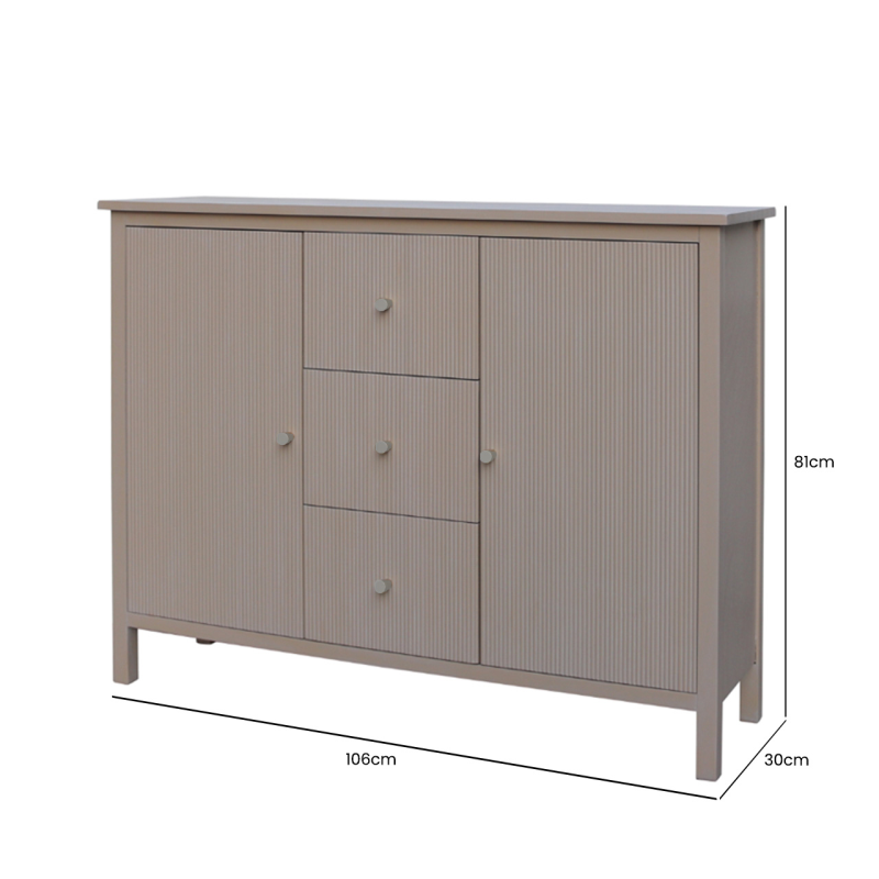 2 Door 3 Drawer Taupe Sideboard with Nickel Handles