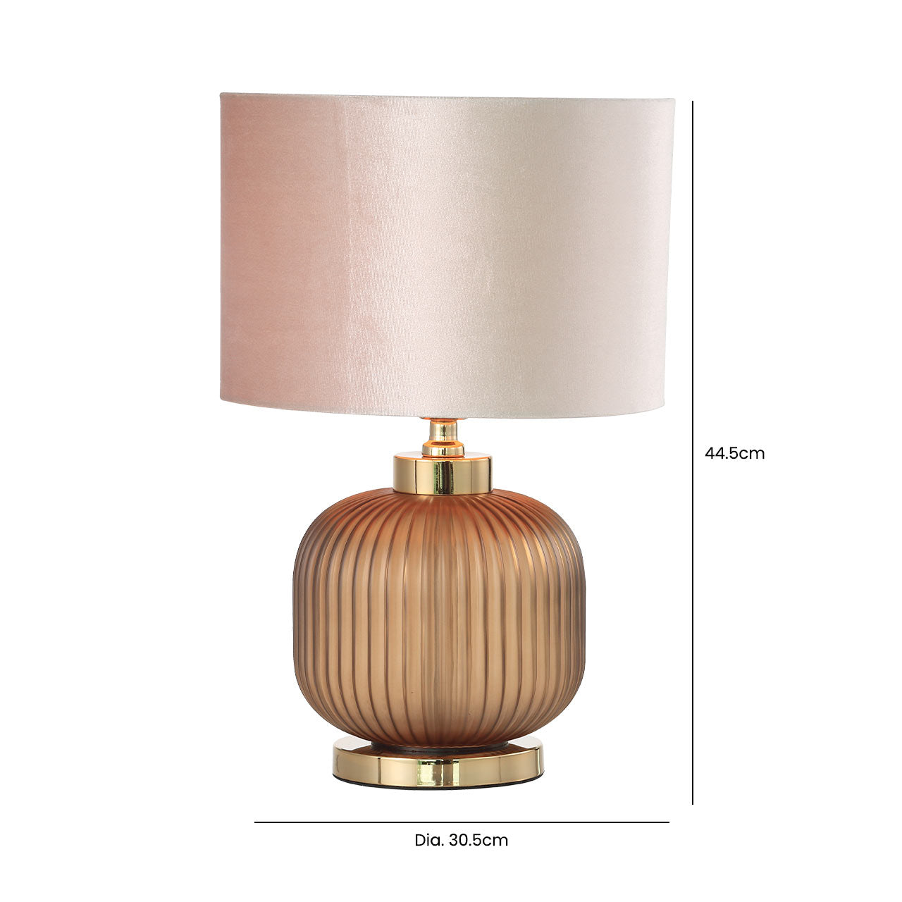 44.5cm Frost Brown Pleated Glass Table Lamp with Champagne Velvet Shade