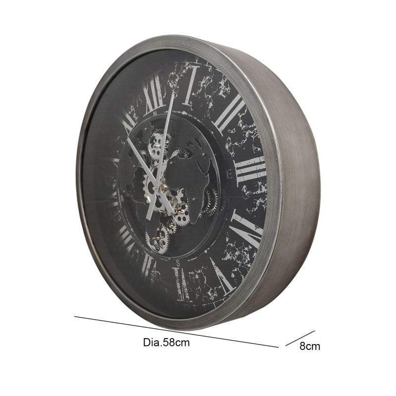 58cm Black Gears Wall Clock