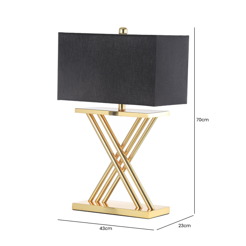 70cm Gold X Lamp With Black Linen Shade