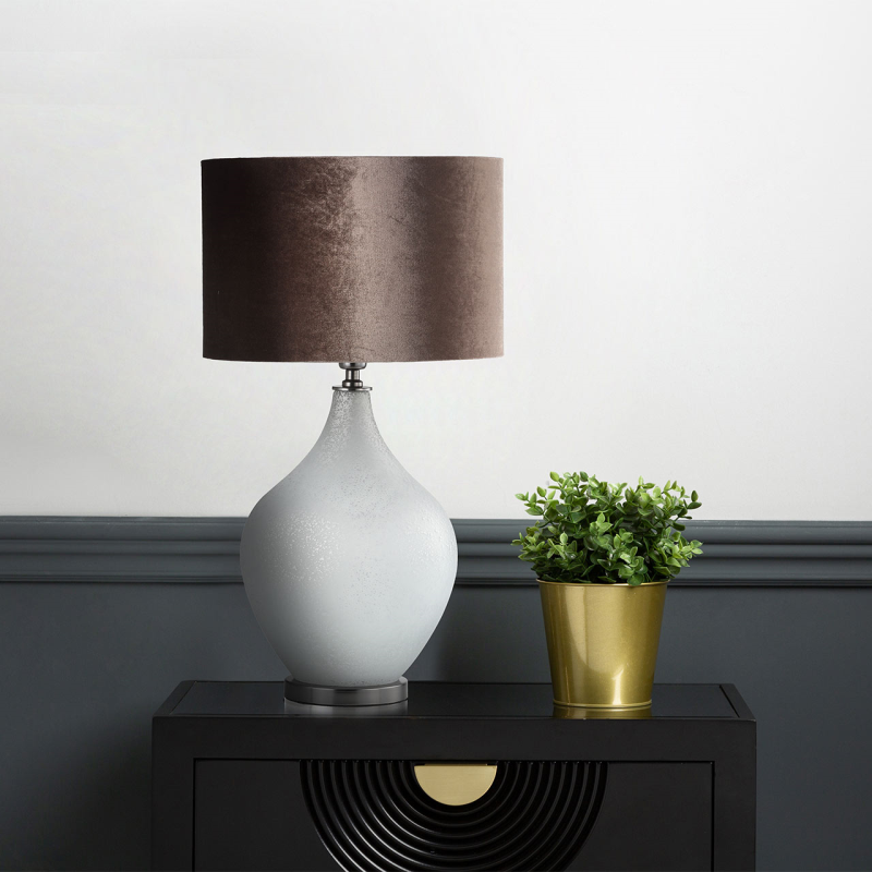 75.5cm Silver Frost Glass Table Lamp with Mocha Velvet