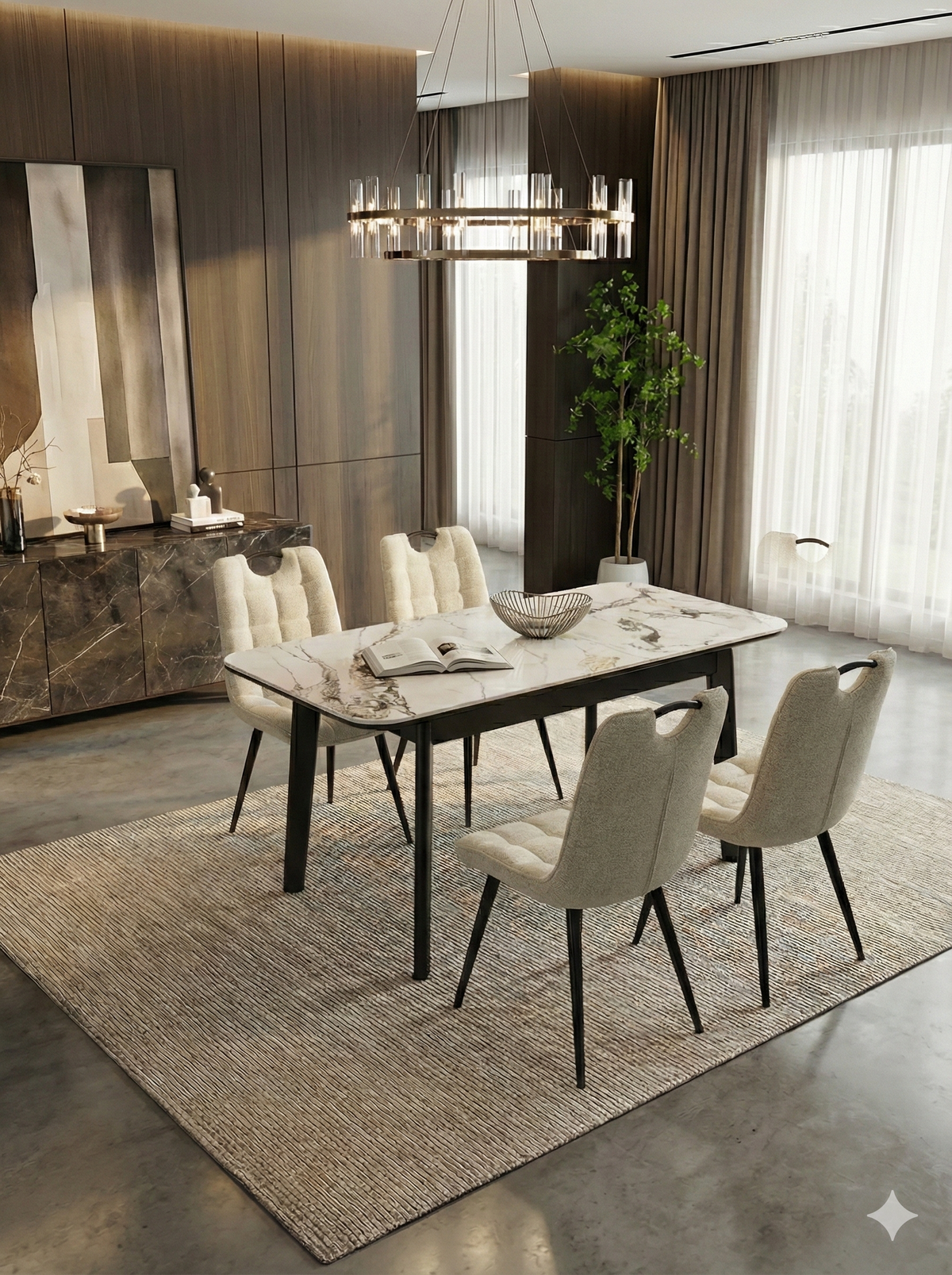 Arizona Cream & Gold Ceramic Dining Table Plus 4 Chairs