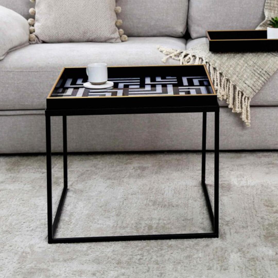 Black and White Metal Coffee Table with Tray