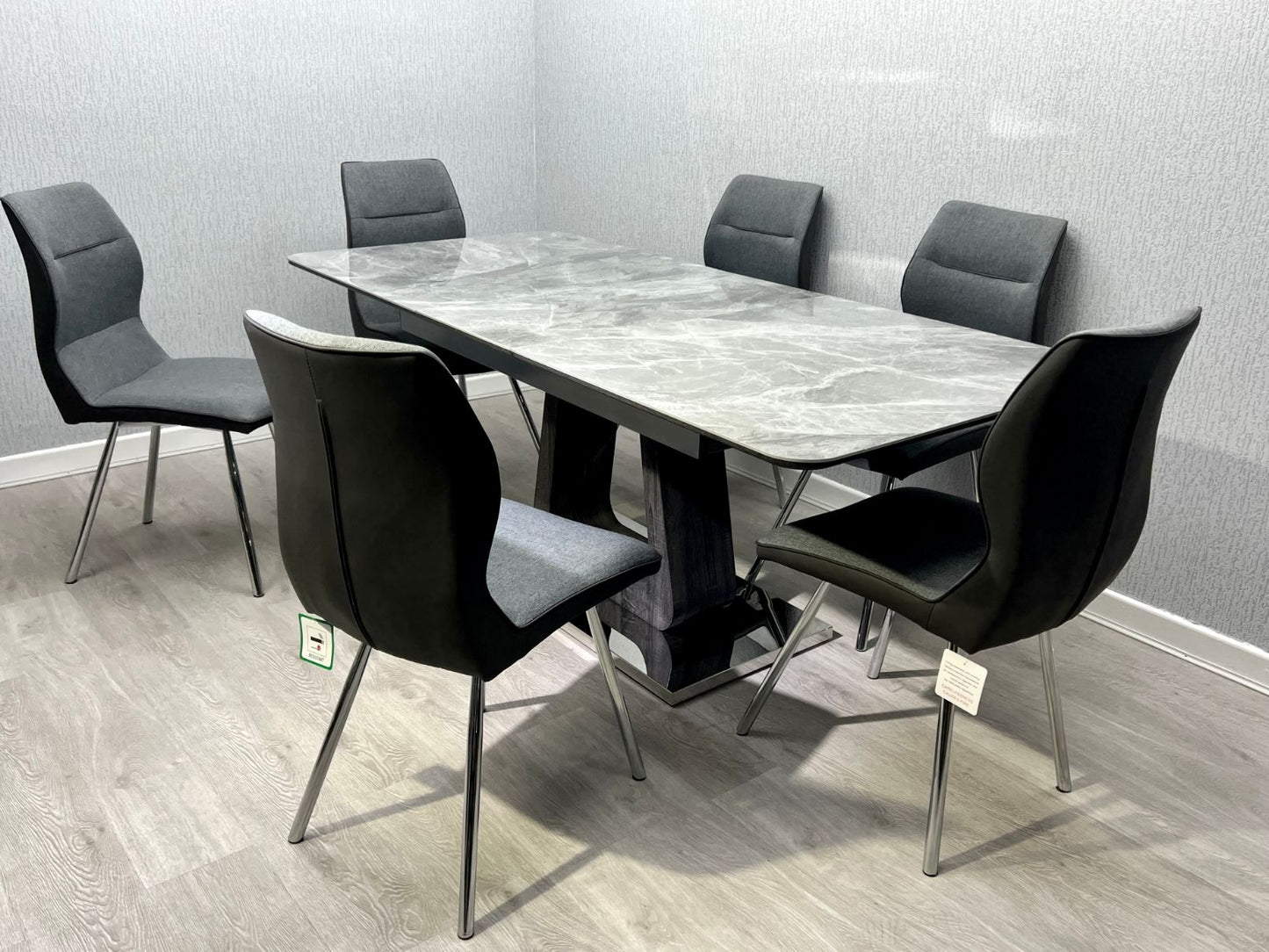 Zermatt Extendable Grey Ceramic Dining Table & 6 Chairs