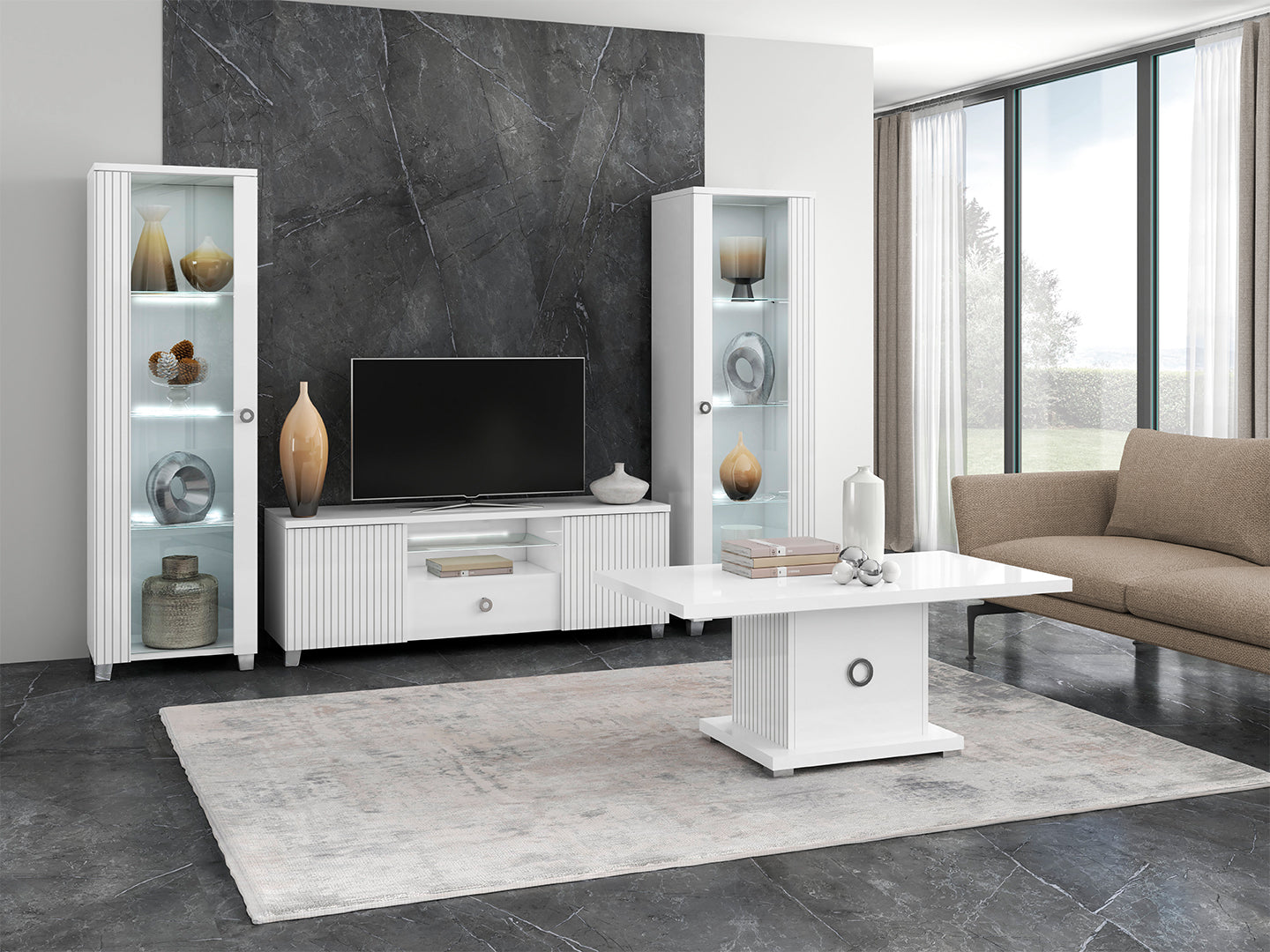 Elite Italian 1 Door White Glass LED Display Cabinet