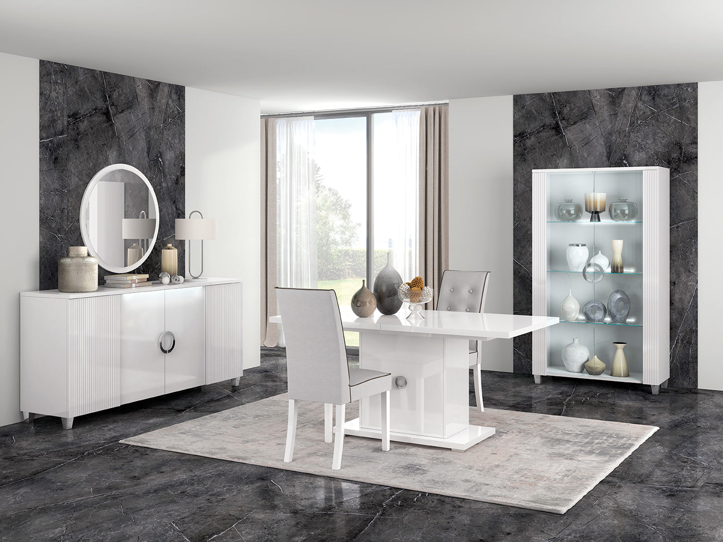 Elite Italian 2 Door White Glass LED Display Cabinet