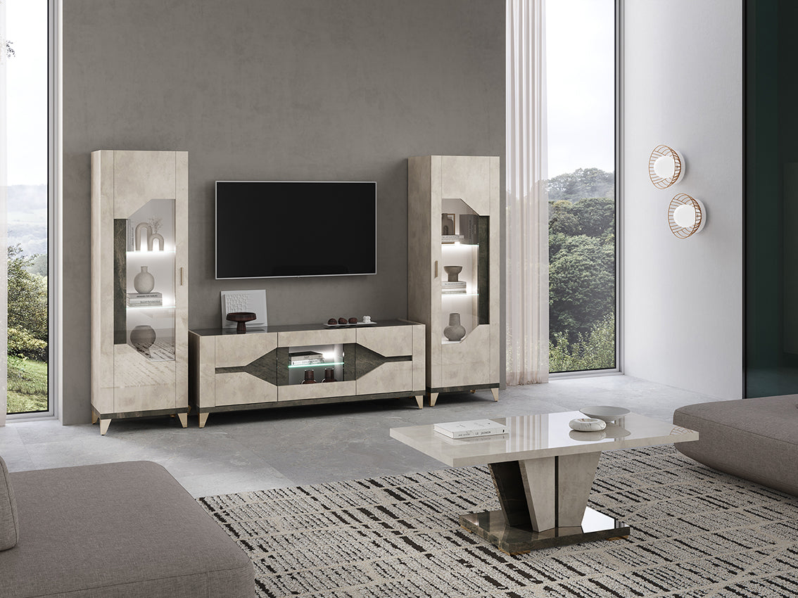 Felix Italian Two-Tone Gloss 2 Door LED Glass Display Cabinet
