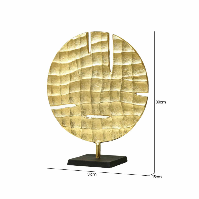 Gold Round Metal Sculpture with Black Base