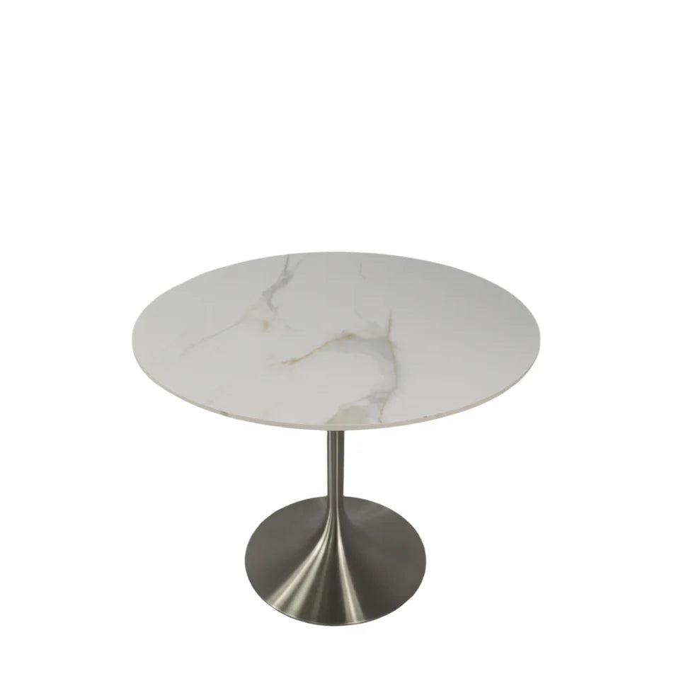 Bentley Ceramic White & Silver Round Dining Table