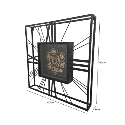 60cm Black and Gold Square Gears Wall Clock