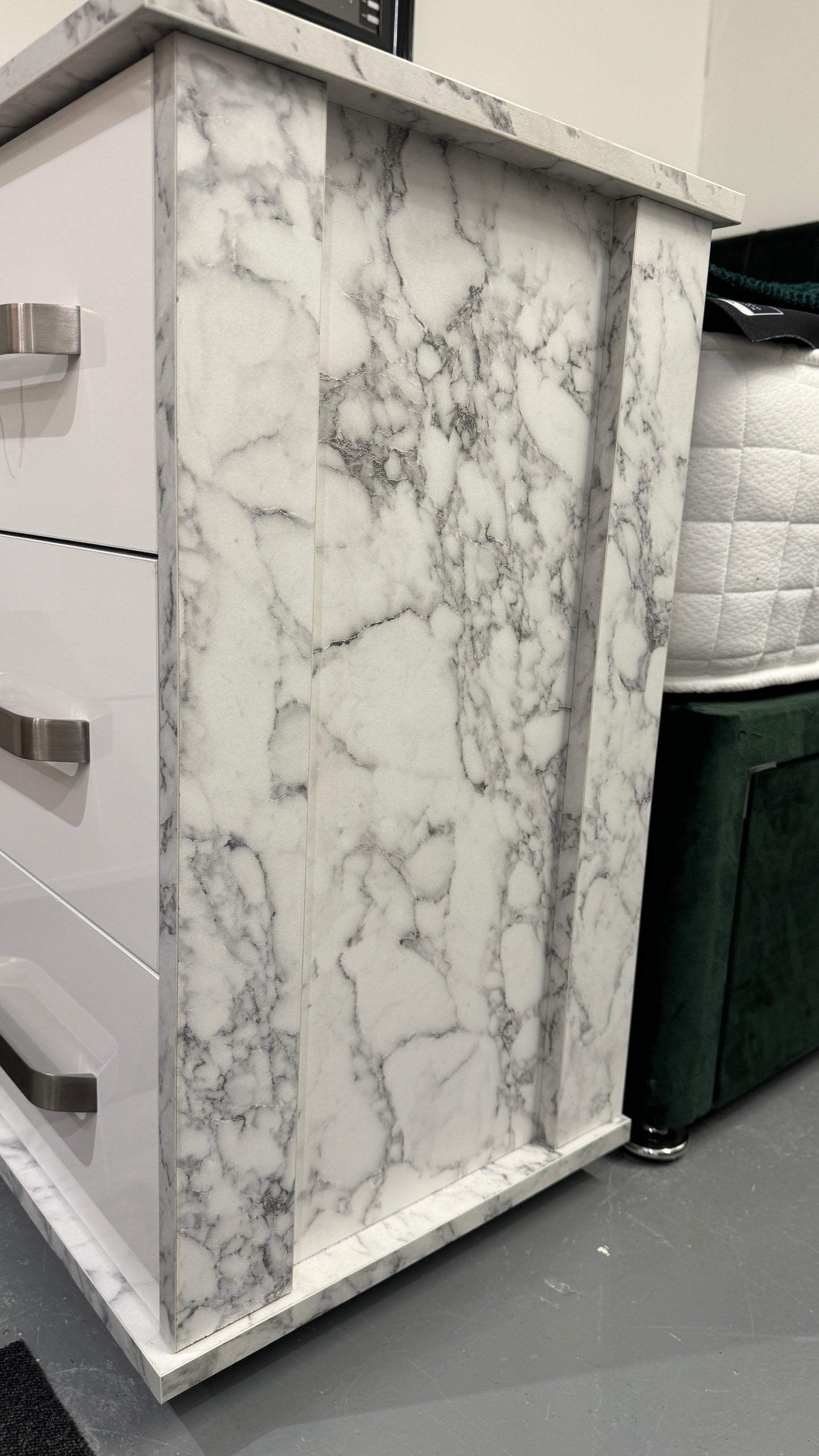 3 Drawer Bedside Cabinet Marble & White Gloss