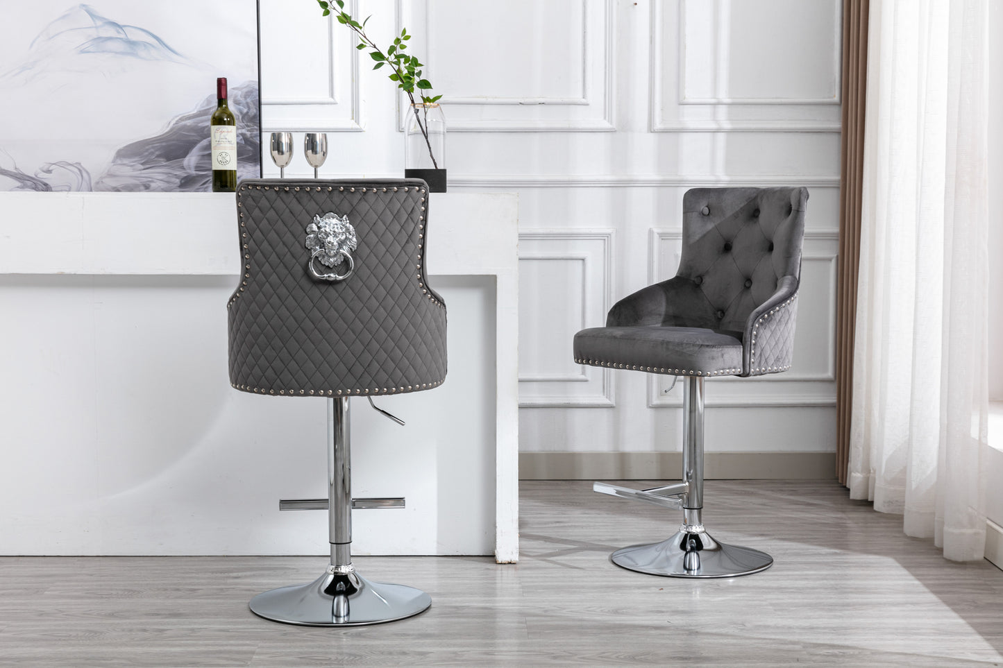 Majestic Grey Velvet Bar Stool