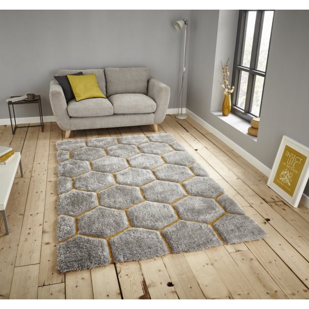 Noble House Grey/Yellow Hexagon Rug