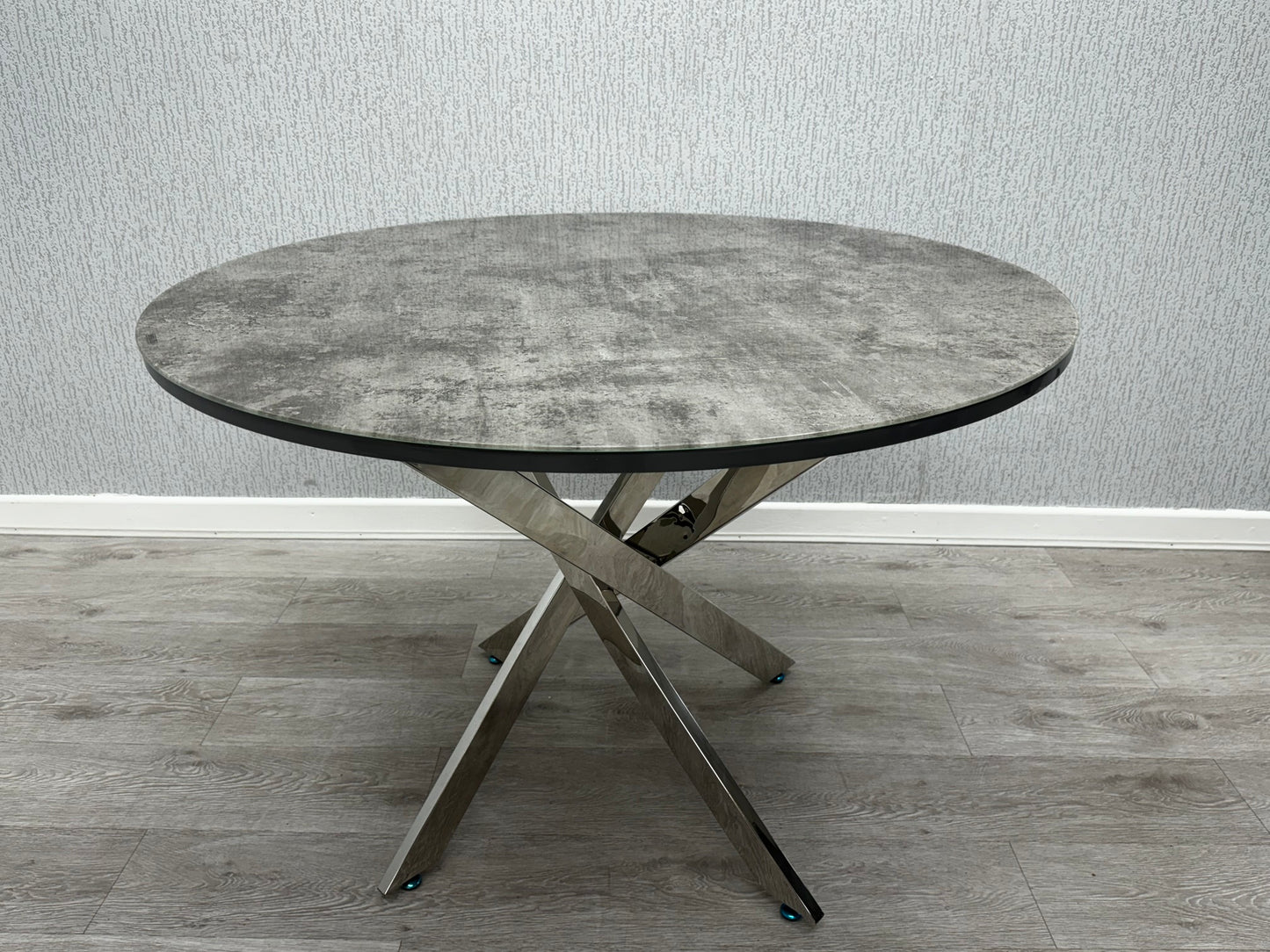Tokyo Grey Stone Effect Glass Round Dining Table & 4 Chairs