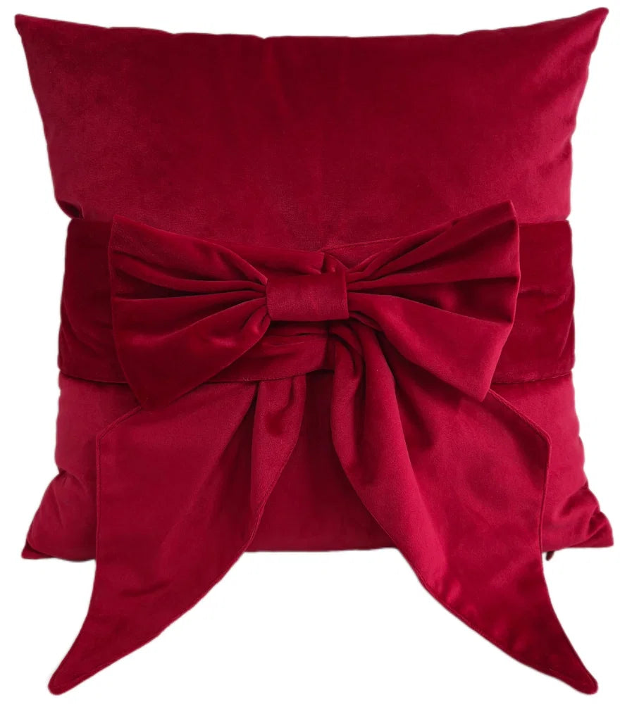 Paul Moneypenny Bow Velvet Cushion Scarlet