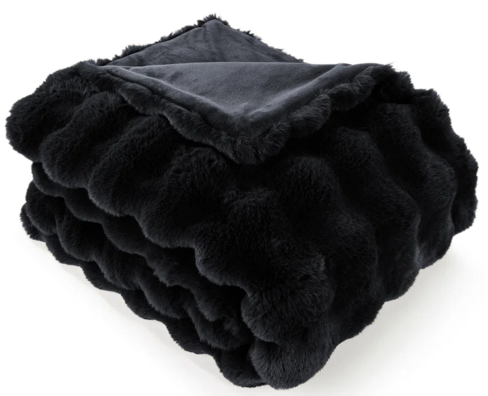 Malini Raffles Soft Bubble Throw Blanket Black