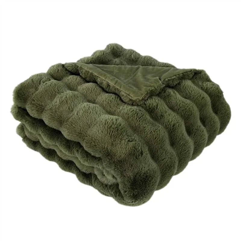 Malini Raffles Soft Bubble Blanket Throw Olive