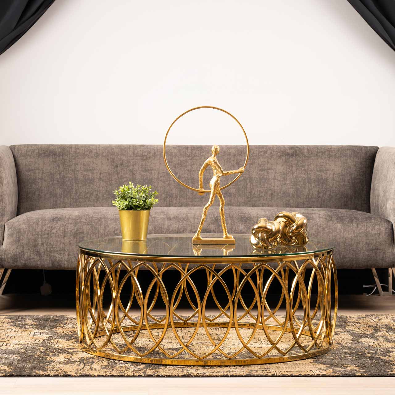 Willow Gold Metal and Glass Coffee Table