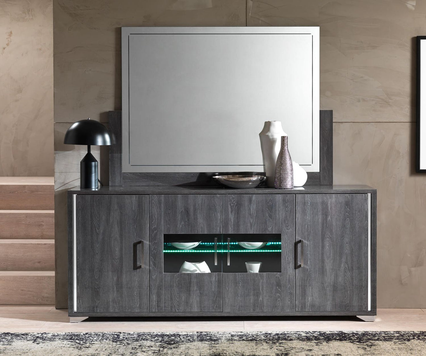 Armony Italian Grey Gloss 4 Door Sideboard with Interior LED Light