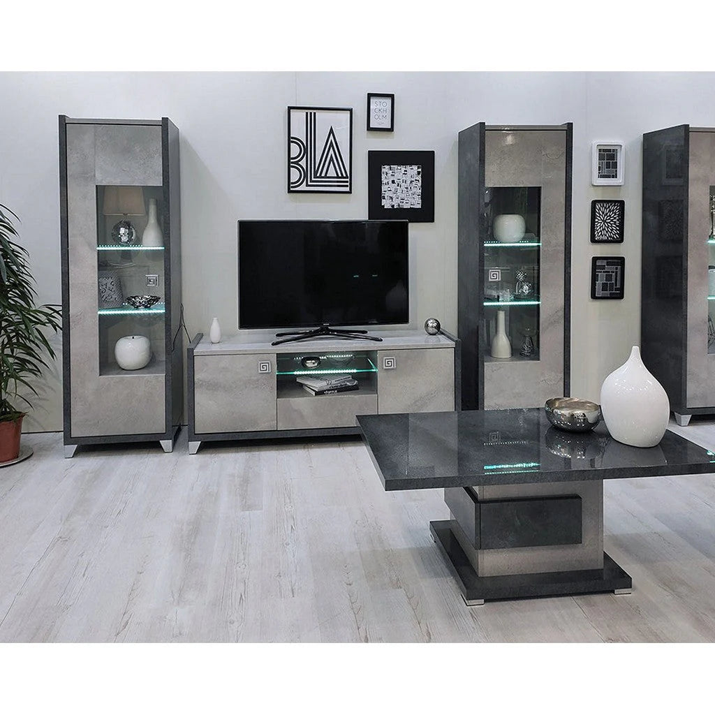 Hilton Italian Grey Gloss 1 Door LED Glass Display Cabinet