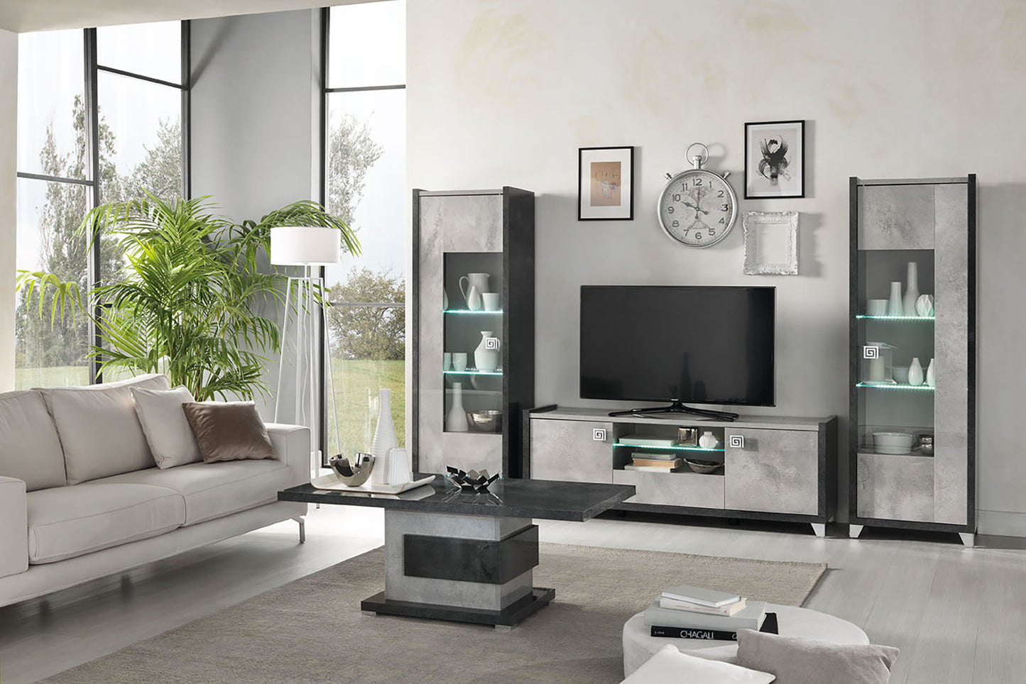 Hilton Italian Grey Gloss Coffee Table with Pedestal Base
