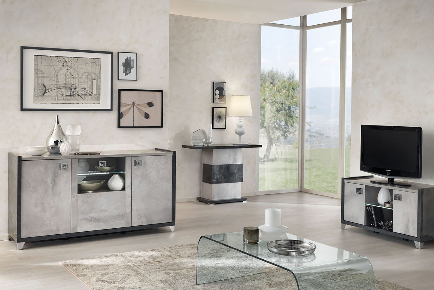 Hilton Italian Grey Gloss 3 Door Sideboard with Interior LED Light