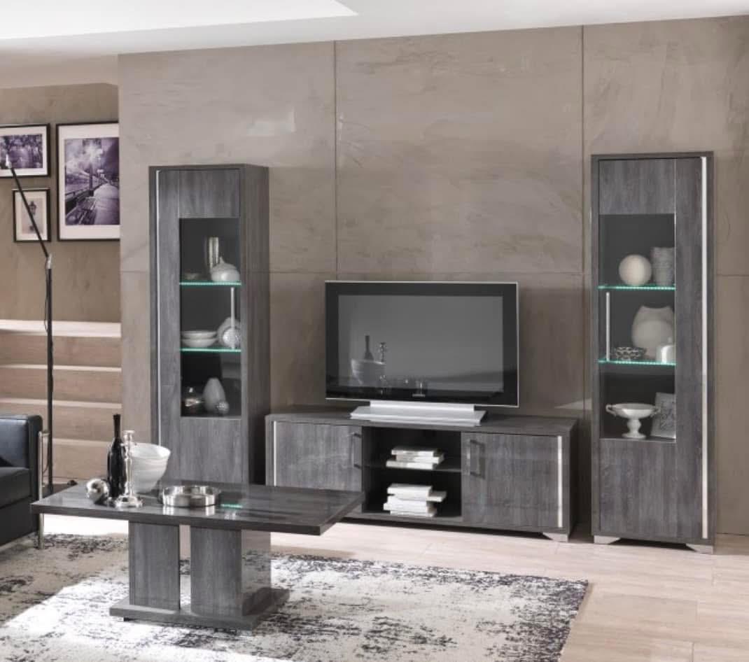 Armony Italian Grey Gloss Coffee Table with Pedestal Base and Chrome Feet