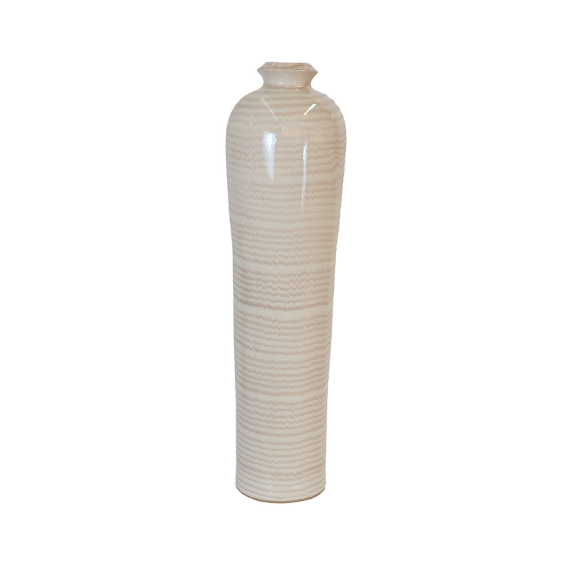 Beige and Brown Stripes Ceramic Vase