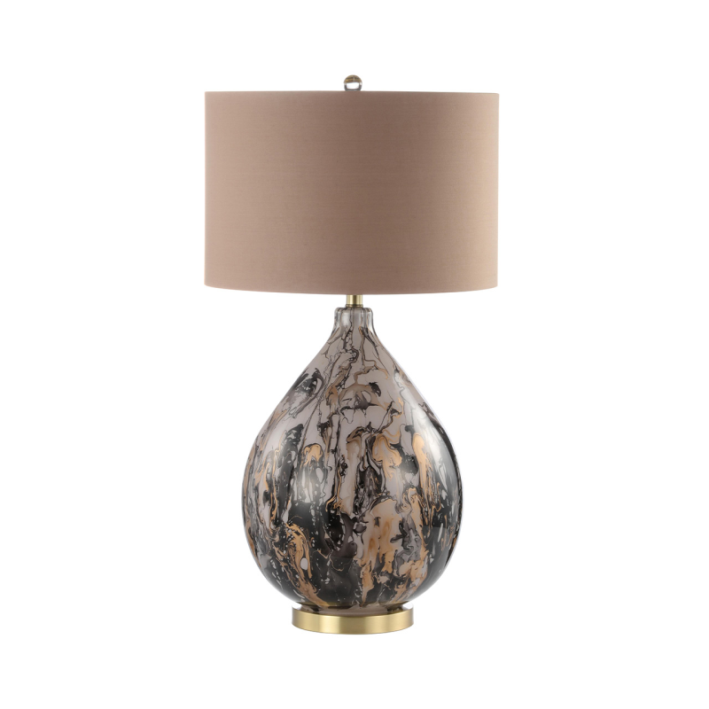 Abstract Glass Table Lamp with Linen Shade