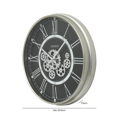 53.5cm Black and Silver Gears Wall Clock