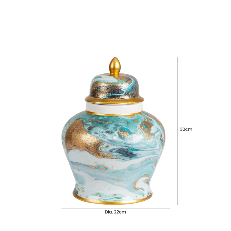 Blue White Gold Abstract Ginger Jar