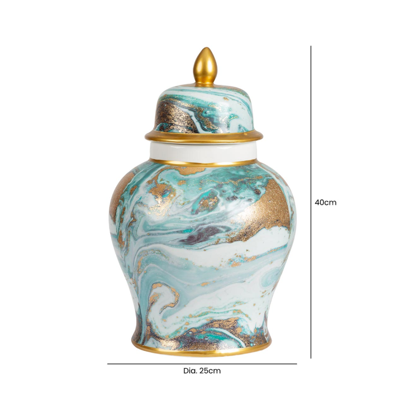 Blue White Gold Abstract Ginger Jar