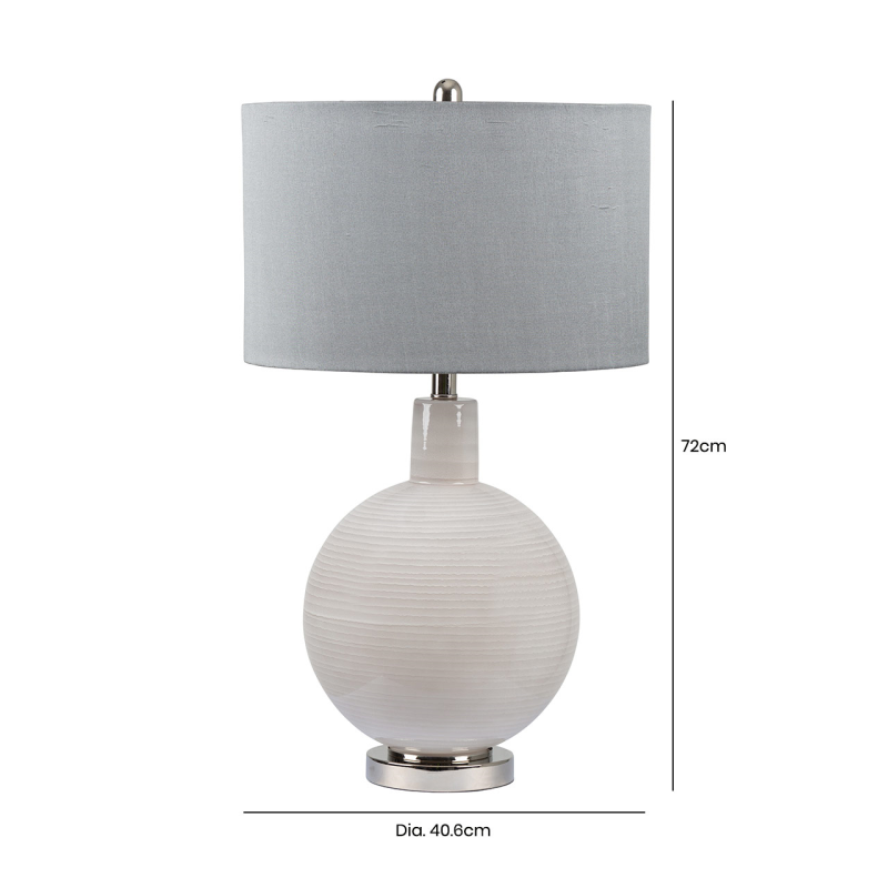 72cm Grey Stripe Glass Table Lamp With Grey Silk Shade