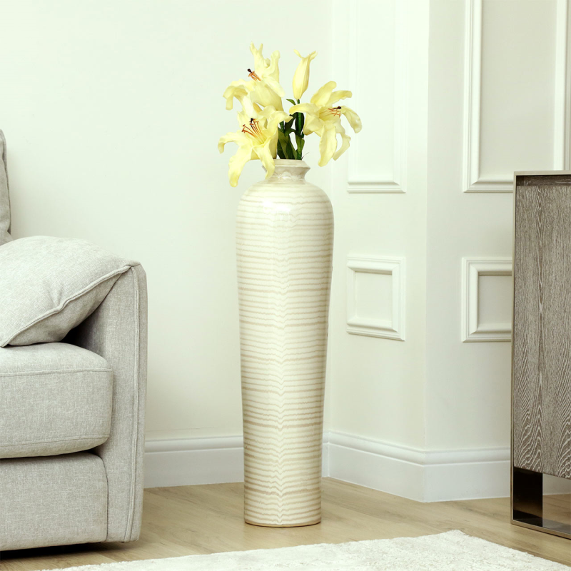 Beige and Brown Stripes Ceramic Vase