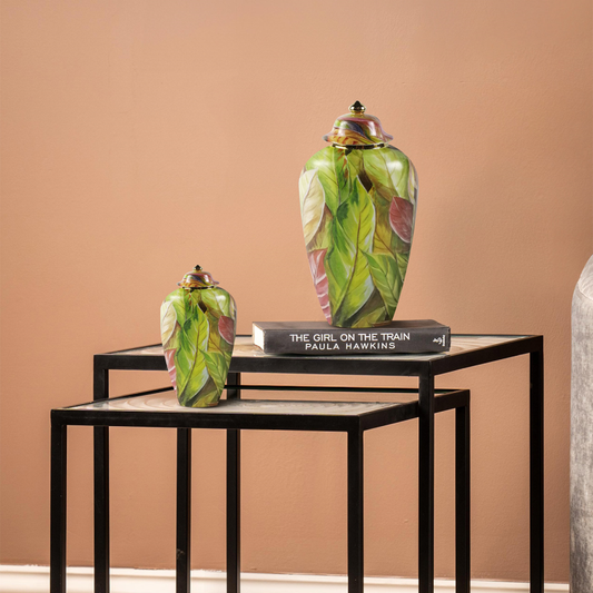 Green and Pink Leaves Ginger Jar