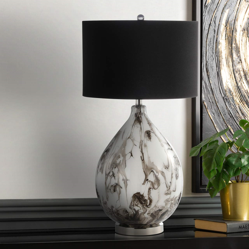 Abstract Glass Table Lamp with Linen Shade
