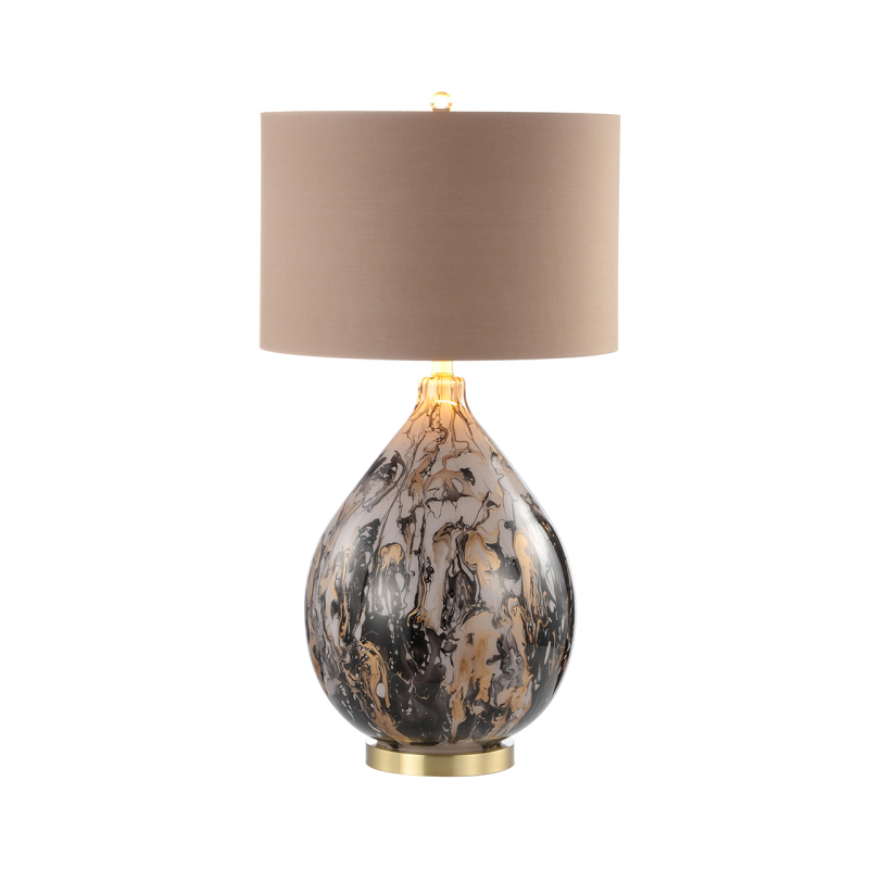 Abstract Glass Table Lamp with Linen Shade