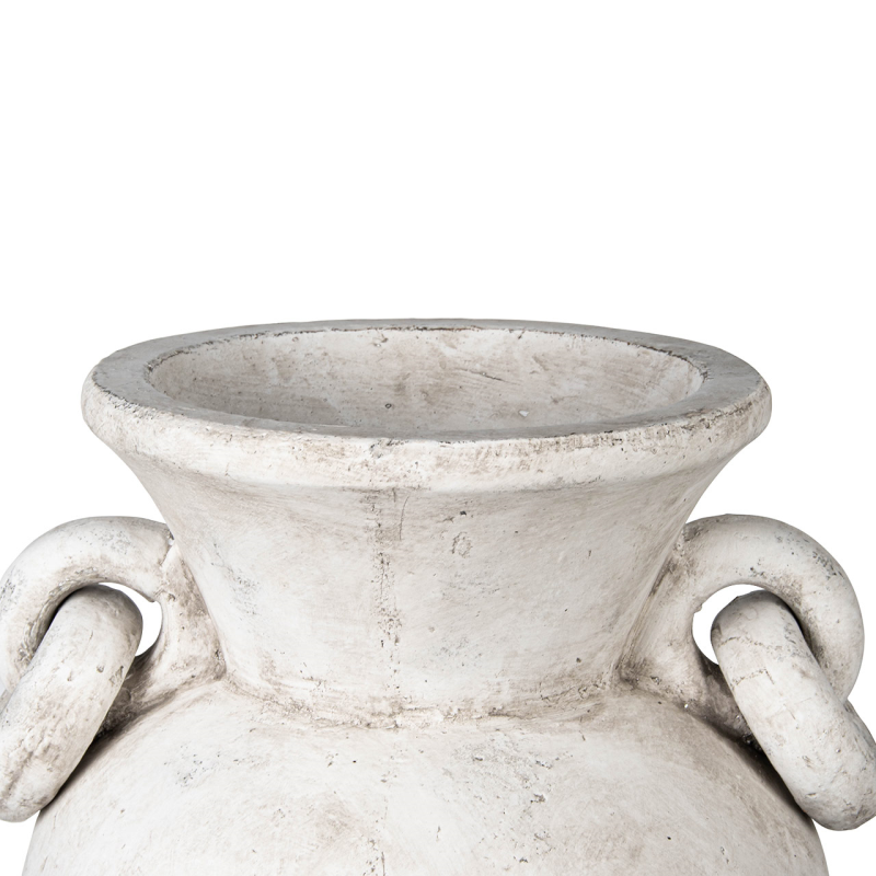 Handmade Antique White Terracotta Vase with Ring Handles