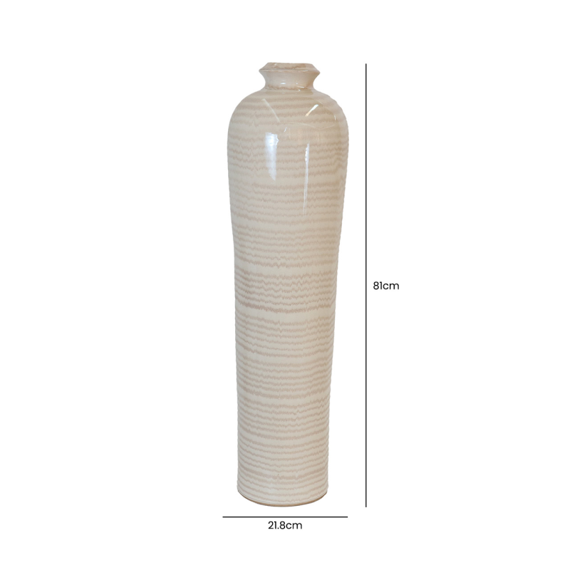 Beige and Brown Stripes Ceramic Vase