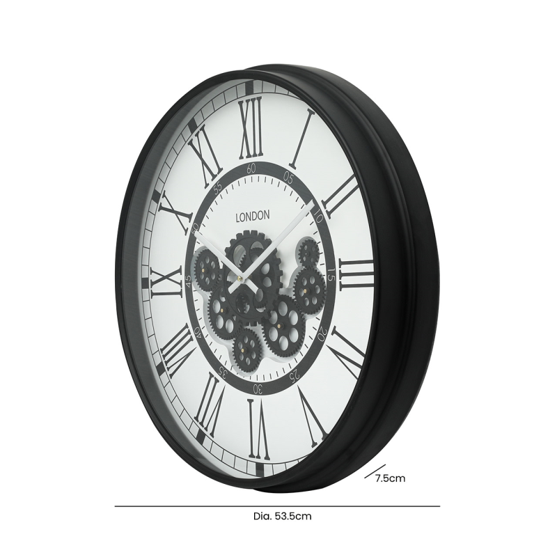 Round 53.5cm Gears Wall Clock with Roman Numerals