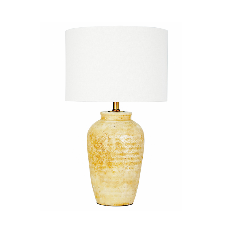 58cm Textured Travertine Polyresin Table Lamp With Linen Shade