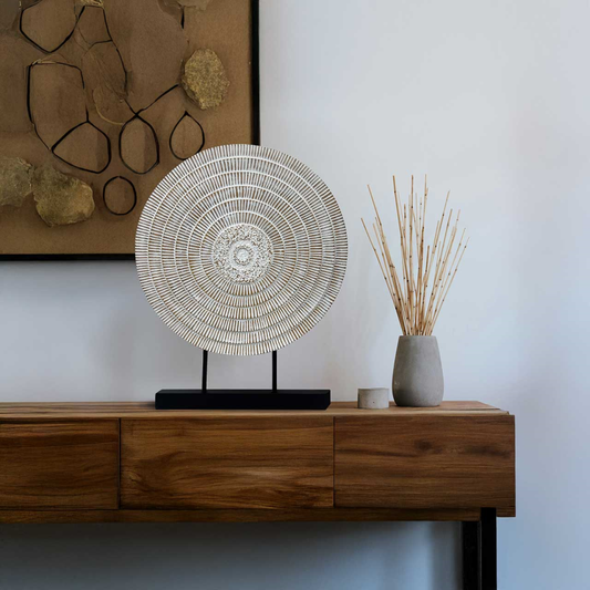 45cm White with Brown Radial Lines Polyresin Decor