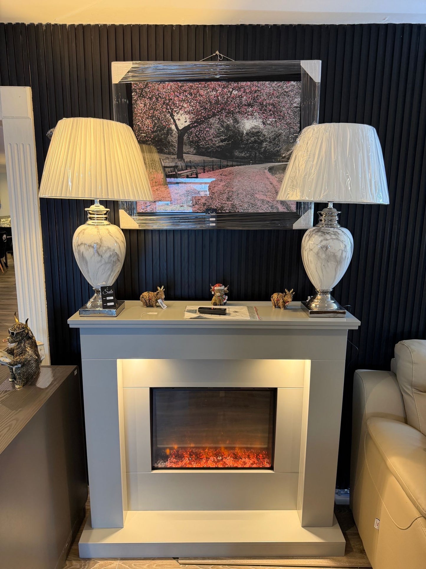 White Marble Table Lamp with White Linen Shade