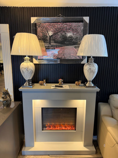 White Marble Table Lamp with White Linen Shade