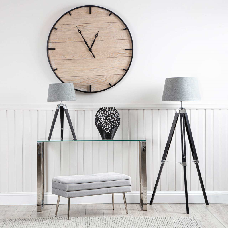100cm Natural and Black MDF Wood Wall Clock