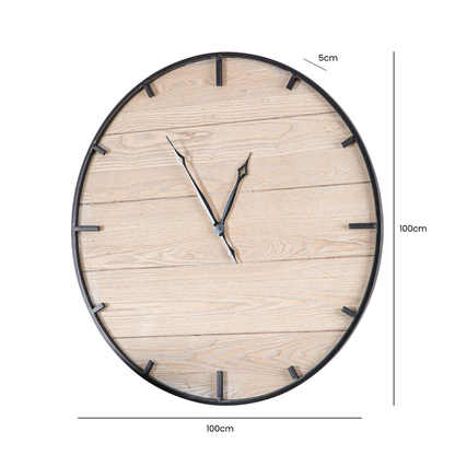 100cm Natural and Black MDF Wood Wall Clock