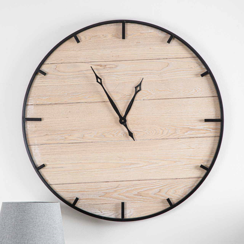 100cm Natural and Black MDF Wood Wall Clock