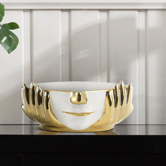 White and Gold Ceramic Face Dish