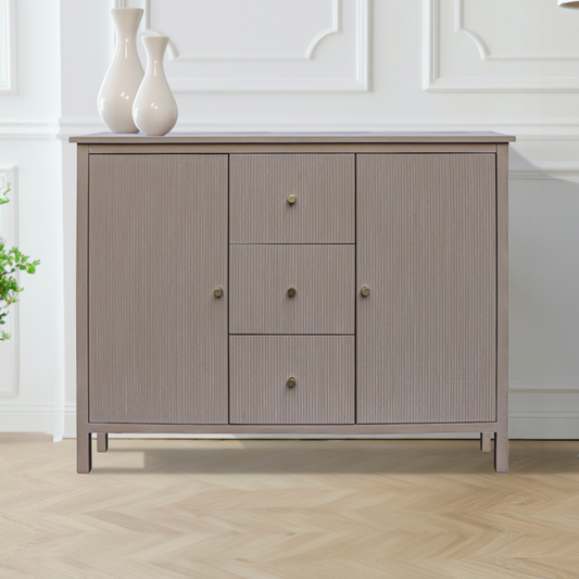 2 Door 3 Drawer Taupe Sideboard with Nickel Handles
